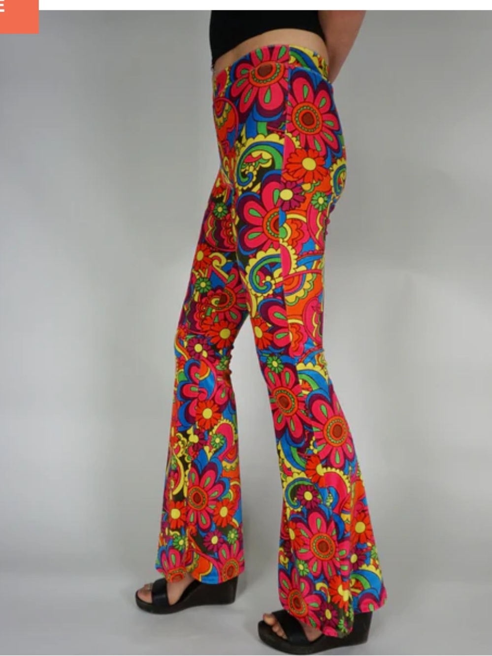 Flare Street Velvet Juniper Flare Pants Lovadelic Rainbow Flower Power NEW M 70s - Picture 4 of 9